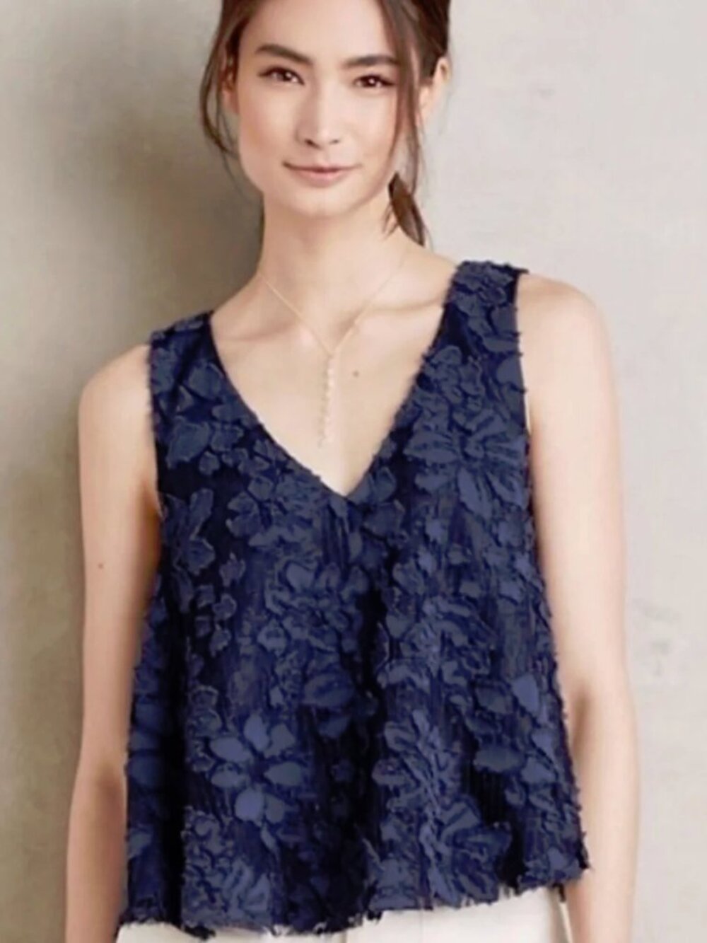 Maeve Anthropologie Navy Textured Kenia Overlay Swing Sleeveless Top M